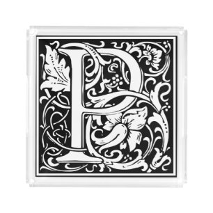 Letter P Medieval Monogram Art Nouveau Acrylic Tray