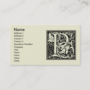Letter P Medieval Monogram Art Nouveau Business Card