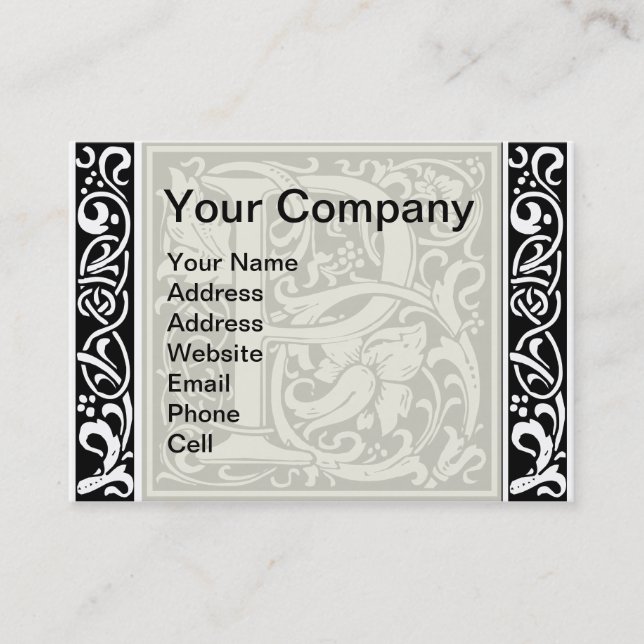 Letter P Medieval Monogram Art Nouveau Business Card (Front)