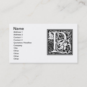 Letter P Medieval Monogram Art Nouveau Business Card