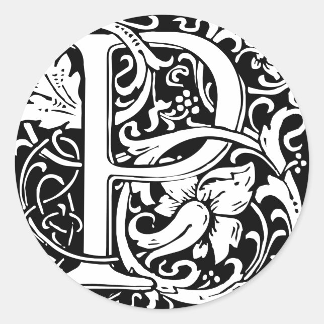 Letter P Medieval Monogram Art Nouveau Classic Round Sticker (Front)