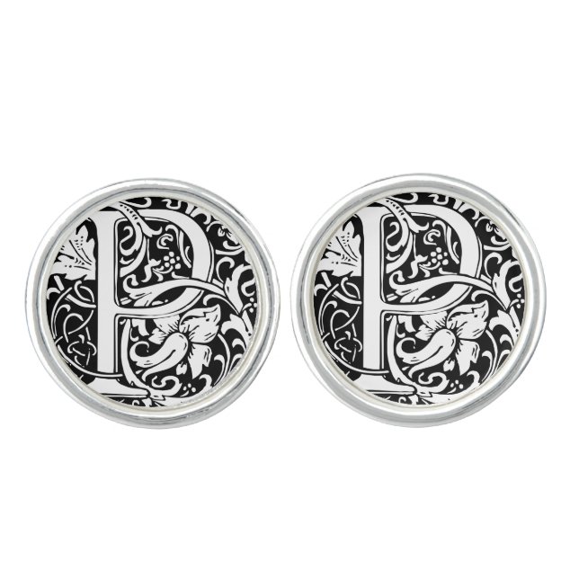 Letter P Medieval Monogram Art Nouveau Cufflinks (Front)
