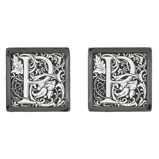 Letter P Medieval Monogram Art Nouveau Cufflinks (Front)