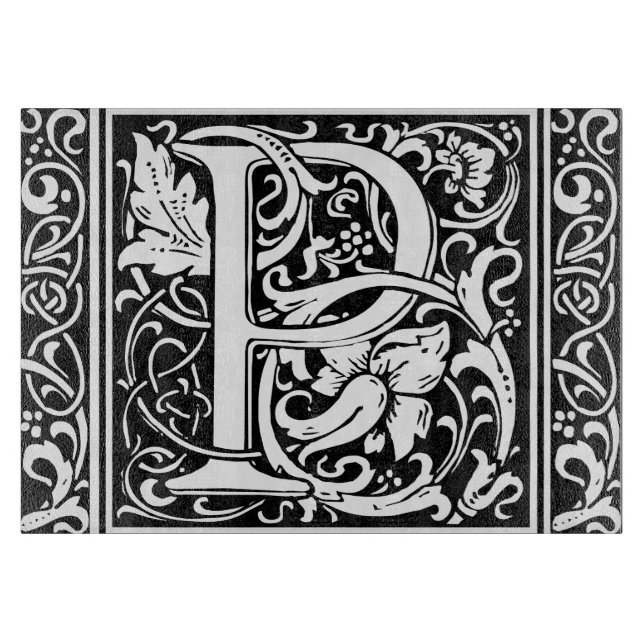 Letter P Medieval Monogram Art Nouveau Cutting Board (Front)