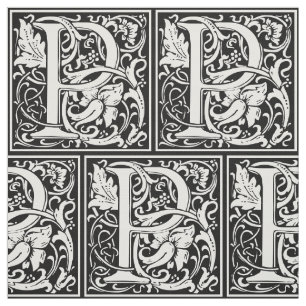 Letter P Medieval Monogram Art Nouveau Fabric