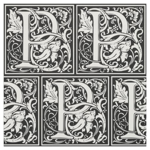 Letter P Medieval Monogram Art Nouveau Fabric