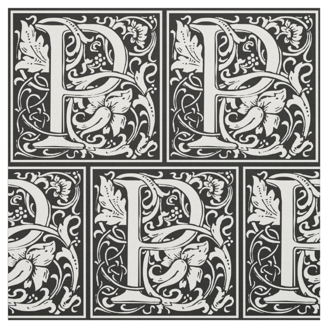 Letter P Medieval Monogram Art Nouveau Fabric (Swatch)