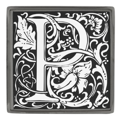 Letter P Medieval Monogram Art Nouveau Gunmetal Finish Lapel Pin