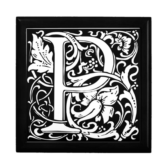 Letter P Medieval Monogram Art Nouveau Jewelry Box (Front)