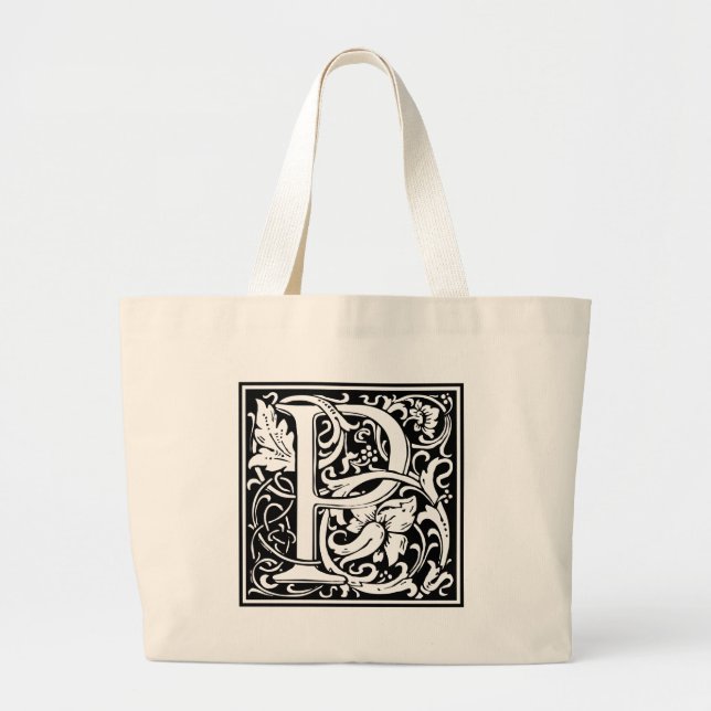 Letter P Medieval Monogram Art Nouveau Large Tote Bag (Front)