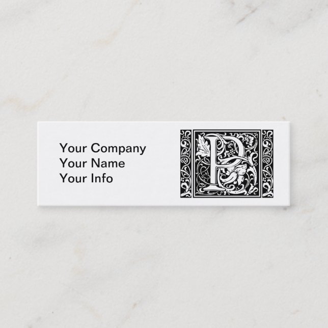 Letter P Medieval Monogram Art Nouveau Mini Business Card (Front)