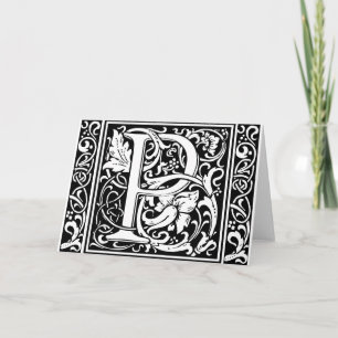 Letter P Medieval Monogram Art Nouveau Note Card