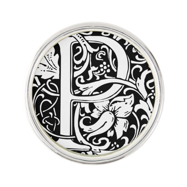 Letter P Medieval Monogram Art Nouveau Pin (Front)