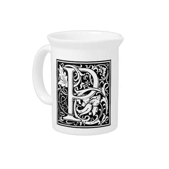 Letter P Medieval Monogram Art Nouveau Pitcher (Left)