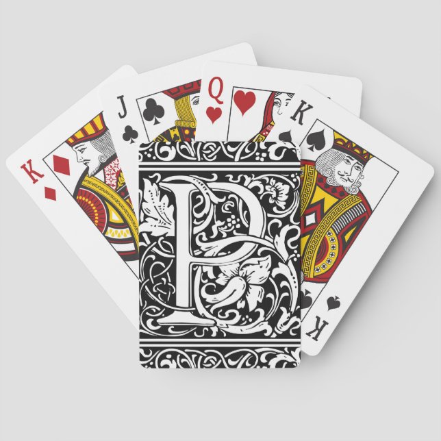 Letter P Medieval Monogram Art Nouveau Poker Cards (Back)