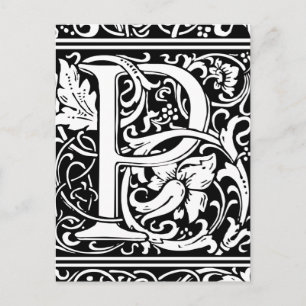 Letter P Medieval Monogram Art Nouveau Postcard