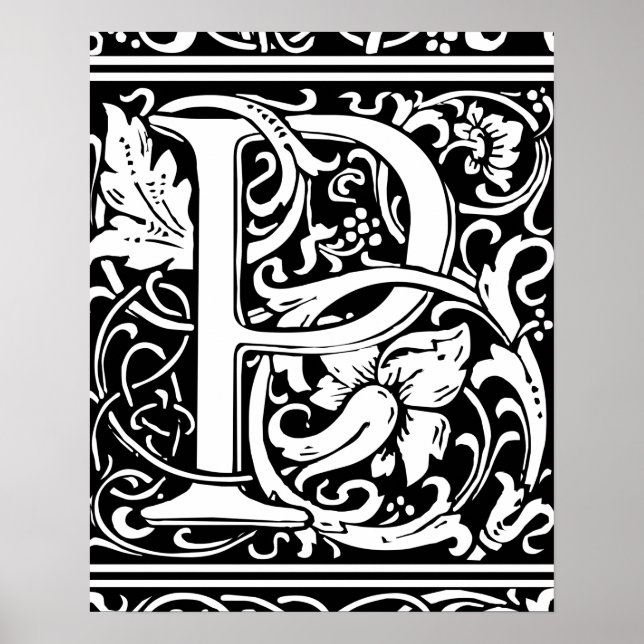Letter P Medieval Monogram Art Nouveau Poster (Front)