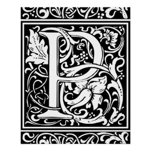 Letter P Medieval Monogram Art Nouveau Poster