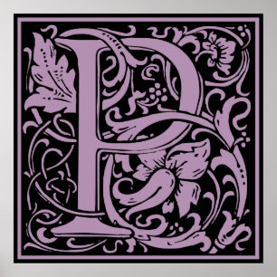 Letter P Medieval Monogram Art Nouveau Poster