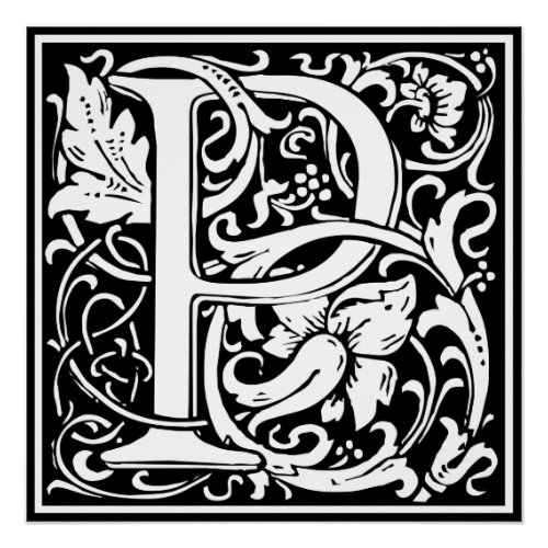 Letter P Medieval Monogram Art Nouveau Poster