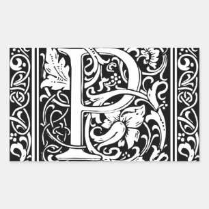 Letter P Medieval Monogram Art Nouveau Rectangular Sticker