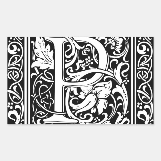 Letter P Medieval Monogram Art Nouveau Rectangular Sticker (Front)