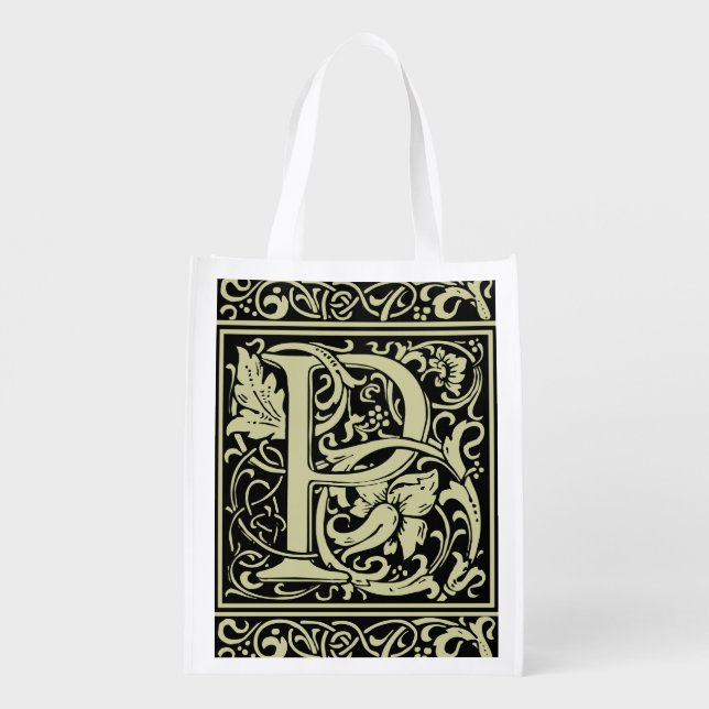 Letter P Medieval Monogram Art Nouveau Reusable Grocery Bag (Back)