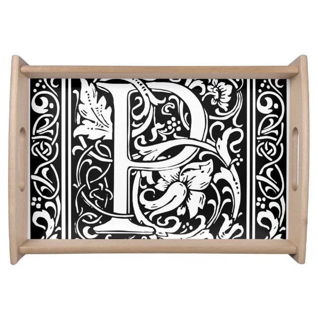 Letter P Medieval Monogram Art Nouveau Serving Tray (Front)