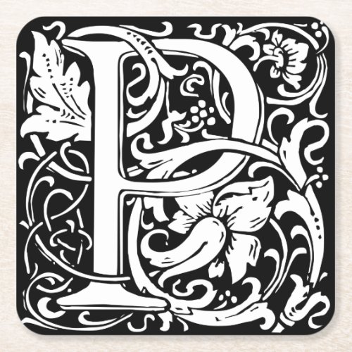 Letter P Medieval Monogram Art Nouveau Square Paper Coaster