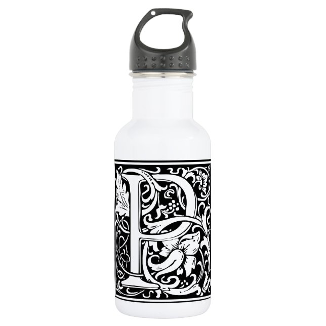 Letter P Medieval Monogram Art Nouveau Stainless Steel Water Bottle (Front)