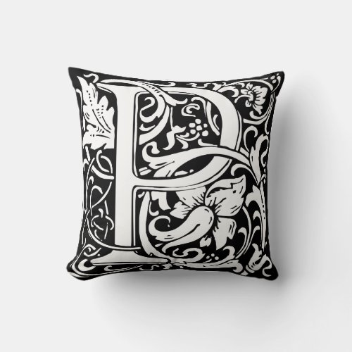Letter P Medieval Monogram Art Nouveau Throw Pillow