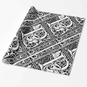 Letter P Medieval Monogram Art Nouveau Wrapping Paper