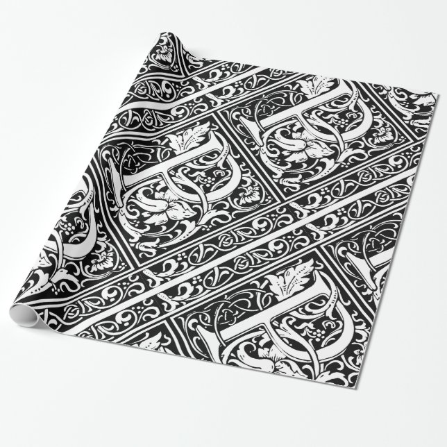Letter P Medieval Monogram Art Nouveau Wrapping Paper (Unrolled)