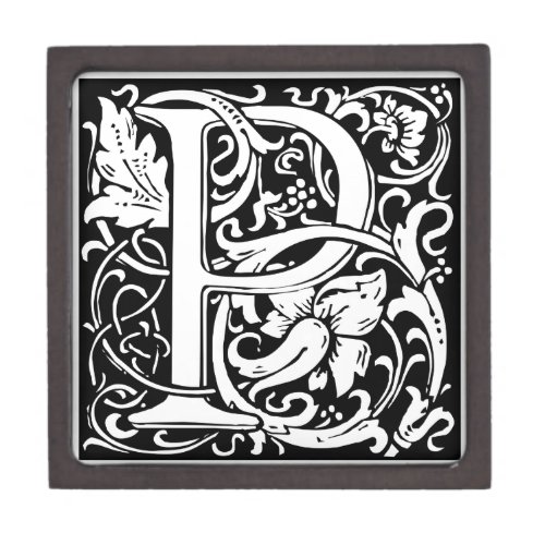 Letter P Medieval Monogram Vintage Initial Keepsake Box