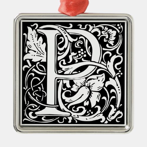 Letter P Medieval Monogram Vintage Initial Metal Ornament