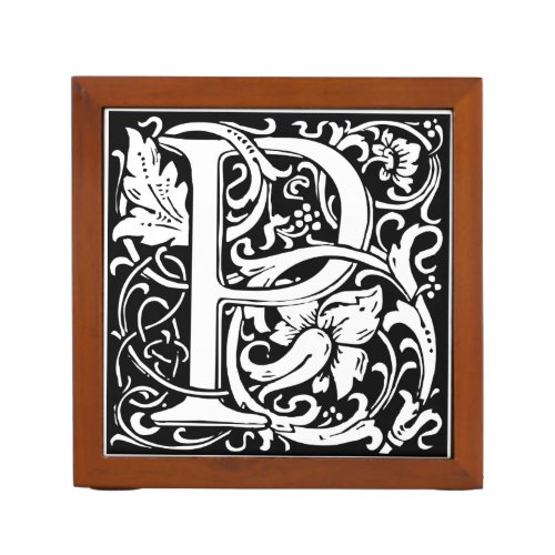 Letter P Medieval Monogram Vintage Initial Pencil Holder