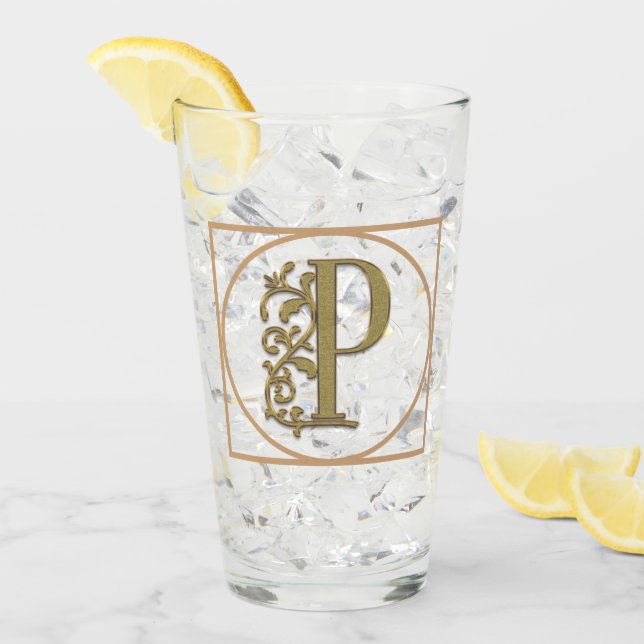 LETTER P MONOGRAM Beautiful Wedding New Home Gift Glass (Front Ice)