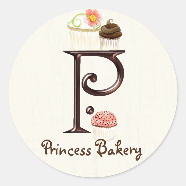 Letter P Monogram Cupcake Logo Business Stickers (Front)