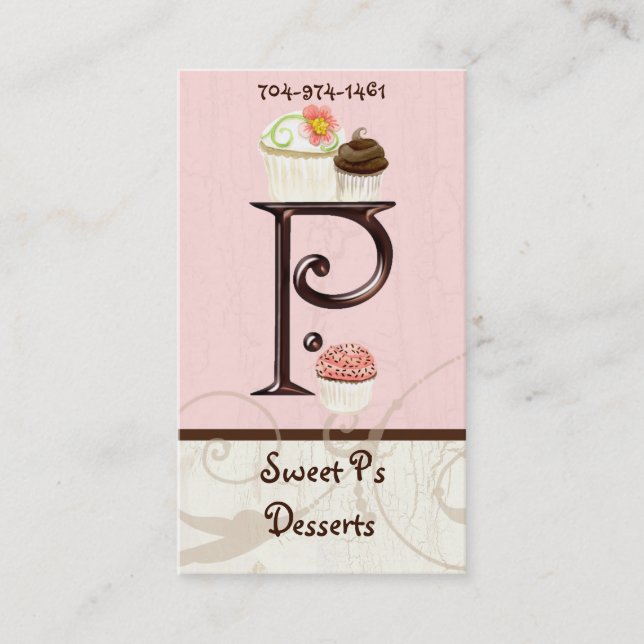 Letter P Monogram Dessert Bakery Business Cards (Front)