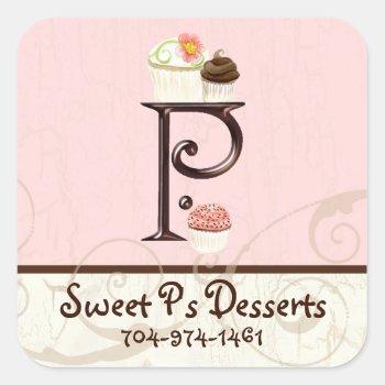 Letter P Monogram Dessert Bakery Business Cards Square Sticker by AudreyJeanne at Zazzle
