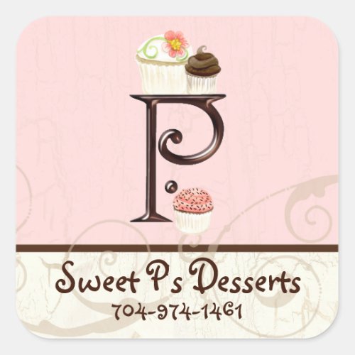 Letter P Monogram Dessert Bakery Business Cards Square Sticker
