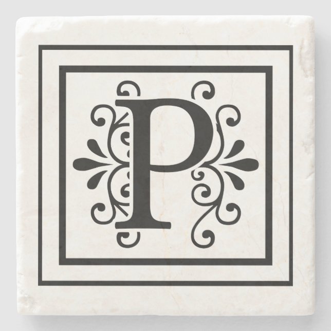 Letter P Monogram Stone Coasters (Front)