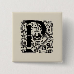 Letter P Monogram Vintage Celtic Knot Print Button