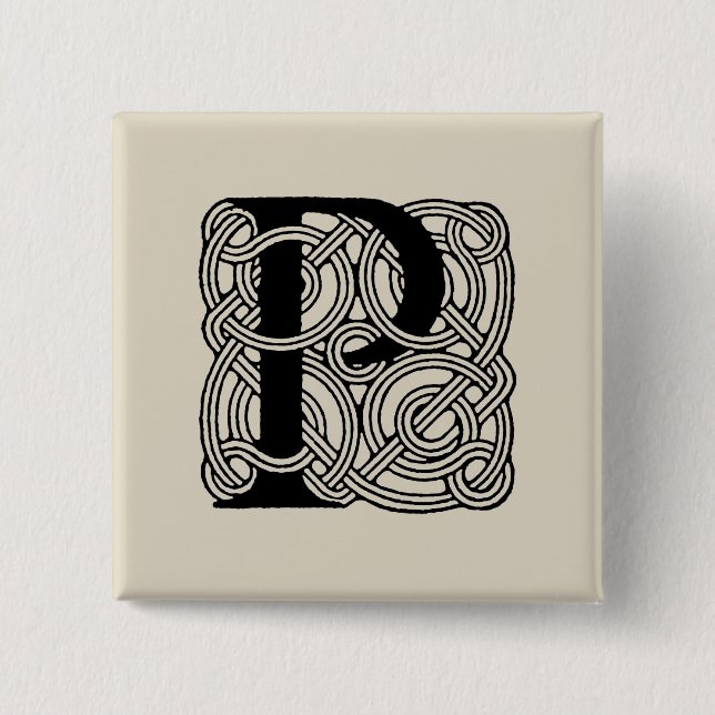 Letter P Monogram Vintage Celtic Knot Print Button (Front)