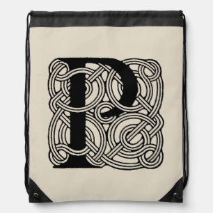 Letter P Monogram Vintage Celtic Knot Print Drawstring Bag