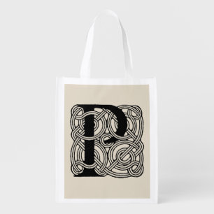 Letter P Monogram Vintage Celtic Knot Print Grocery Bag