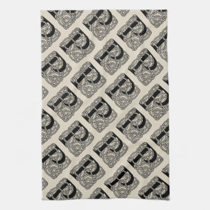 Letter P Monogram Vintage Celtic Knot Print Kitchen Towel