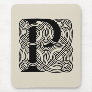 Letter P Monogram Vintage Celtic Knot Print Mouse Pad