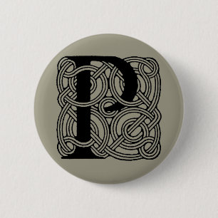 Letter P Monogram Vintage Celtic Knot Print Pinback Button