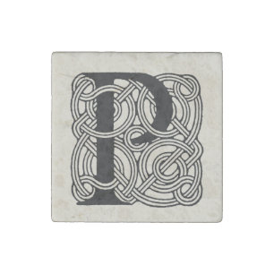 Letter P Monogram Vintage Celtic Knot Print Stone Magnet